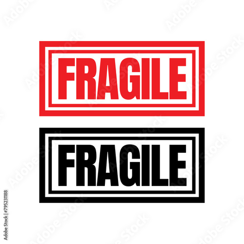 Sticker fragile handle with care vector. warning label, fragile label with broken glass symbol, vector