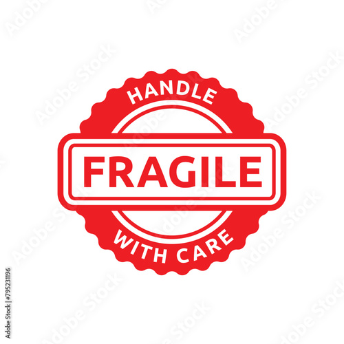 Sticker fragile handle with care vector. warning label, fragile label with broken glass symbol, vector
