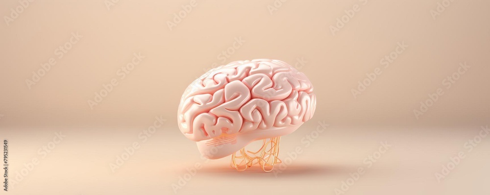 3D rendered mockup of a detailed human brain, designed for educational purposes, set against a smooth gradient background that enhances its intricate structures 3D rendered mockup of a detailed human brain, designed for educational purposes, set against a smooth gradient background that enhances its intricate structures
