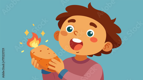 As a child takes their first bite of a roasted sweet potato their face lights up in surprise and delight at the delicious and unexpected