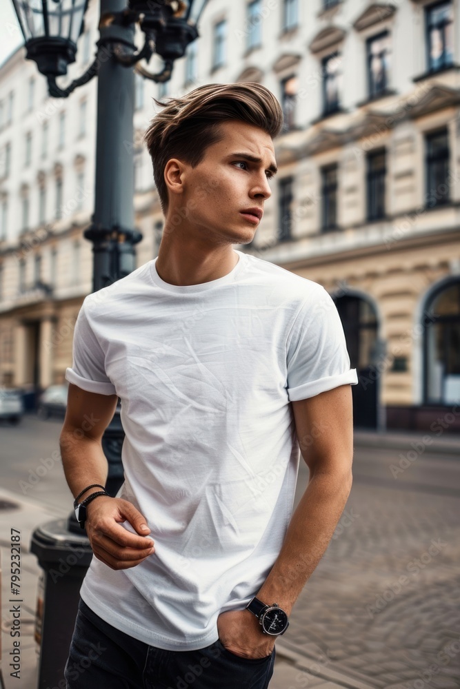 Male model t-shirt adult white.