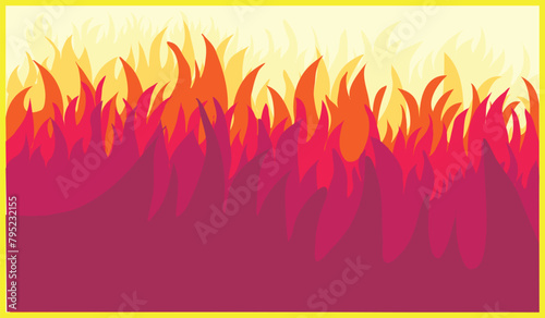 Illustration of a burning on a background of yellow and red. large and big fire illustration design. Fire background element. Fire element background for your design needs