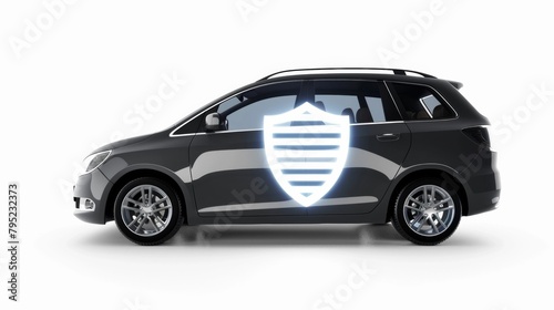 Car Side Profile with Glowing Shield Emblem in a Bright Room - Safety Auto Insurance.