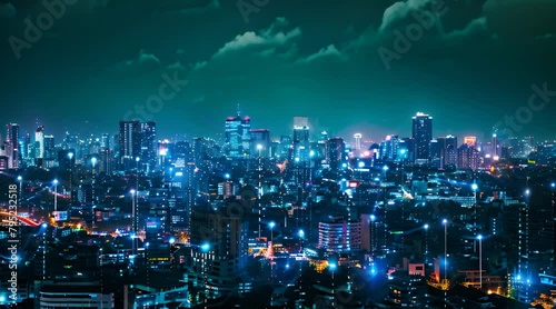 Wallpaper Mural Modern city with wireless network connection and city scape concept. Wireless network and Connection technology concept with city background at night. Torontodigital.ca