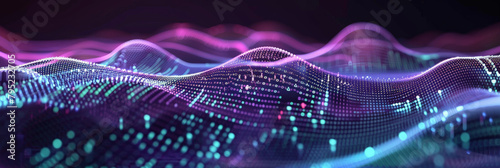  A dark purple background with blue and yellow lines geometric polygonal space low poly network nodes with connected dots and lines on dark blur blue tone background. Concept for digital technology, photo