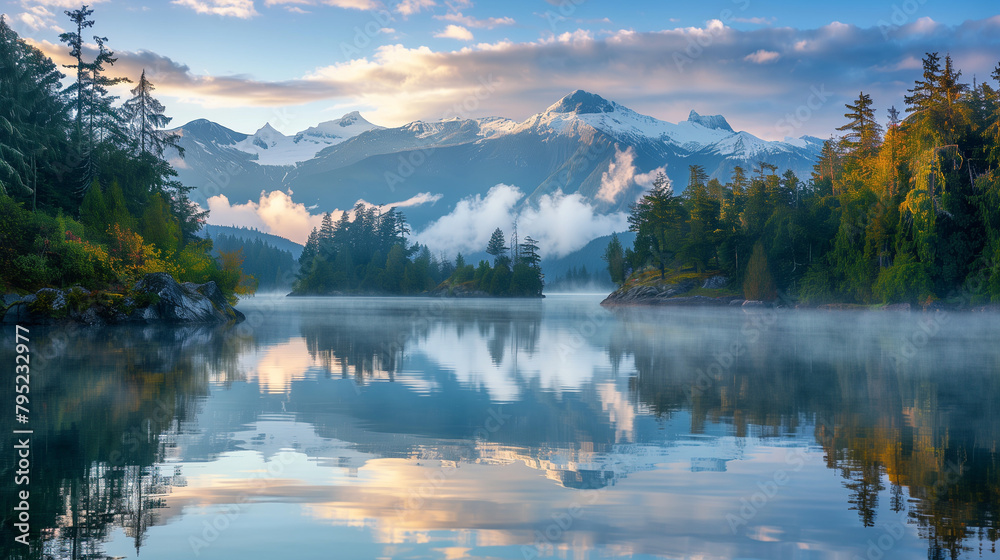 Misty Mountain Lake at Sunrise