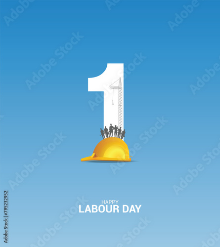 International Labour Day, Happy labor Day, 1 May typography, helmet, worker, creative design for Social media.
