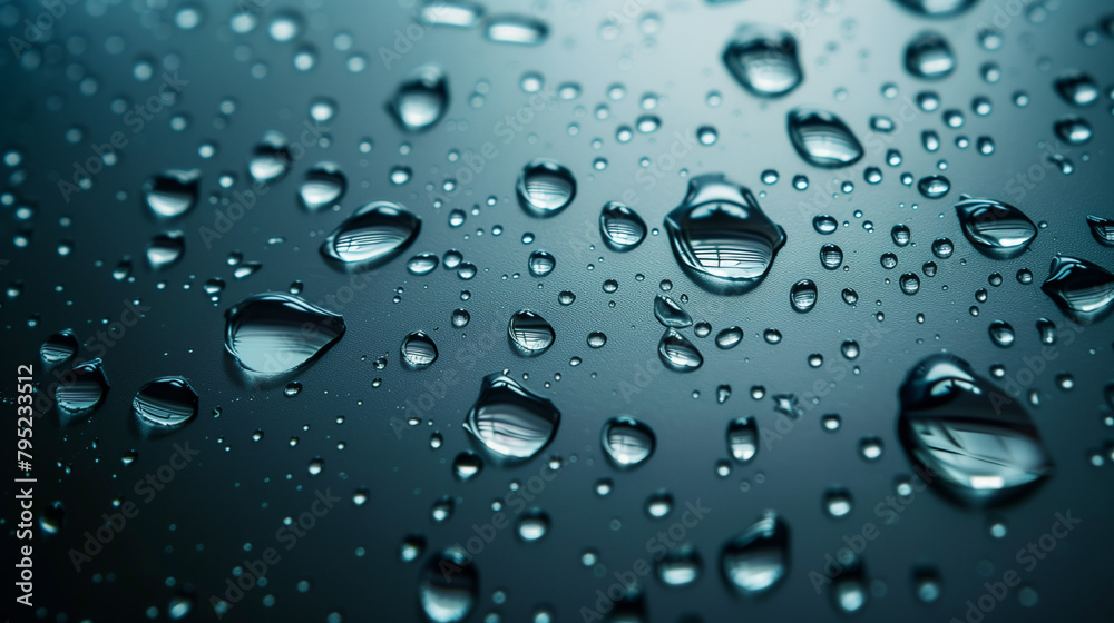 Close-Up of Water Droplets on a Dark Surface, Reflective Macro Photography