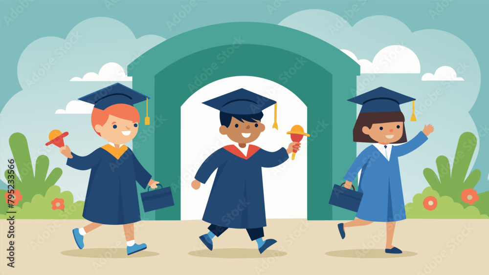 The graduates donning their caps and gowns one last time as they proudly walked through a miniature graduation archway and received their The graduates donning their caps and gowns one last time as they proudly walked through a miniature graduation archway and received their