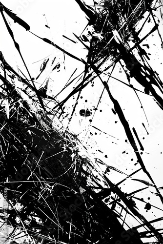 Dynamic and energetic, this black ink splatter on white offers an abstract representation of movement and disorder © ChaoticMind