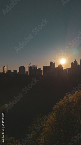 Panoramic aerial view of Atlanta skyline during sunset shot from Piedmont Park