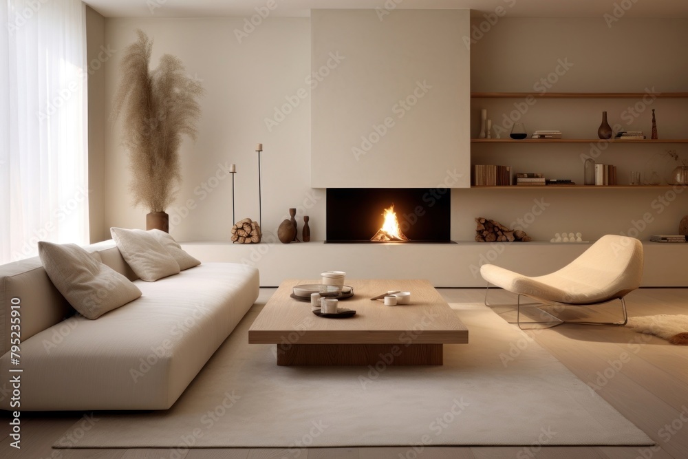 Naklejka premium Living room architecture furniture fireplace