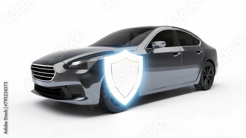 Car Side Profile with Glowing Shield Emblem in a Bright Room - Safety Auto Insurance.