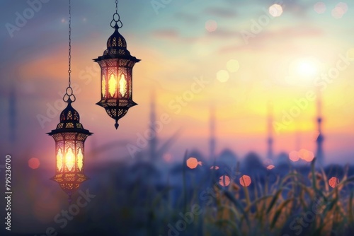 Modern Ramadan Kareem sky outdoors lighting.