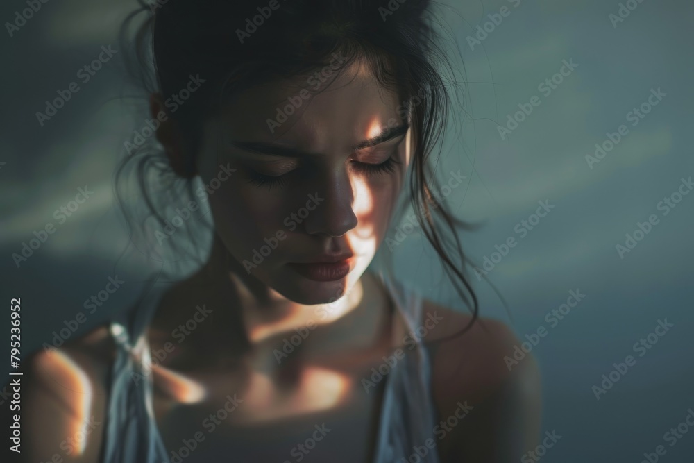 The photo captures the subtle play of shadows and light on a woman's shoulder The photo captures the subtle play of shadows and light on a woman's shoulder