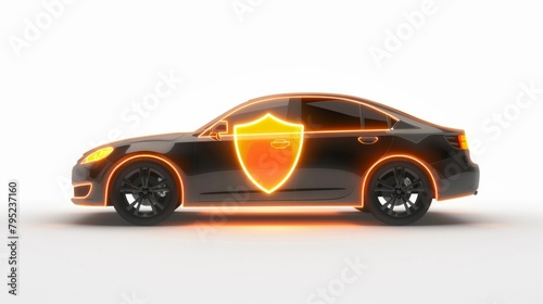 Car Side Profile with Glowing Shield Emblem in a Bright Room - Safety Auto Insurance.
