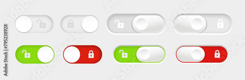 blocked and unlocked toggle switch buttons. Material design switch buttons set. Vector