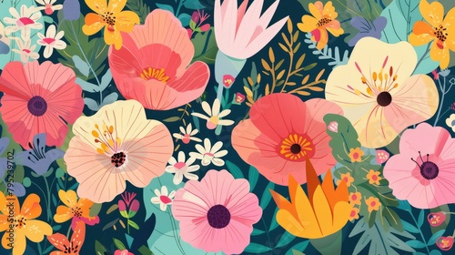 Illustration of various wildflowers as wallpaper or greeting card