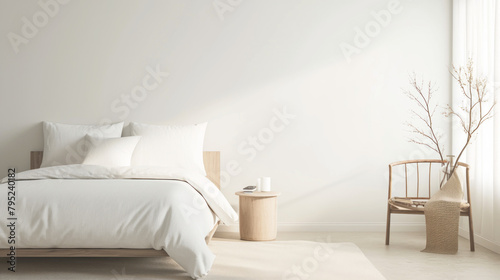 Aesthetic bed with a minimalist design  featuring crisp white linens
