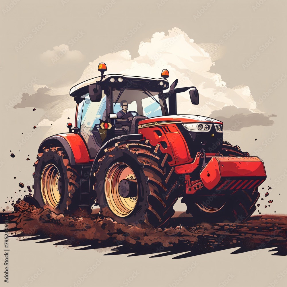 Obraz premium A powerful tractor with a plow in action, turning the rich soil for new crops. Ideal for agricultural promotions and showcasing farming machinery in action