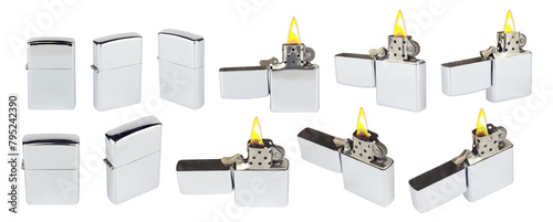 set metal lighter, petrol lighter isolated from background