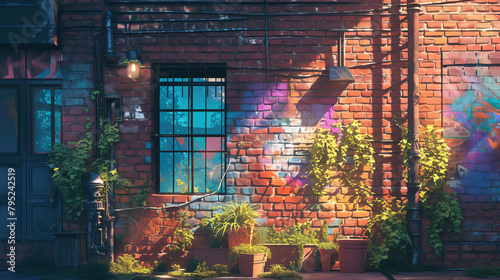 Splashes of paint on a brick wall  with a mix of bold and subtle colors  creating an urban art vibe  the scene is set in an 