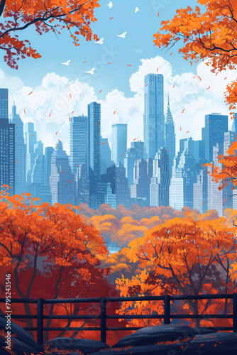 Central Park - NYC scene in flat graphics