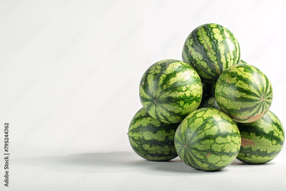 a group of watermelons on a white surface a group of watermelons on a white surface