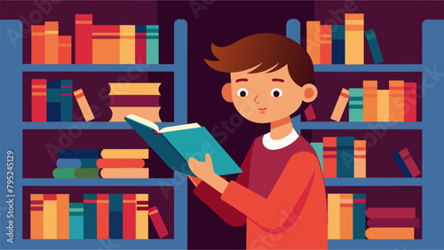 A young book lover eagerly browses through the shelves at a Little Librarian Day book fair searching for the perfect addition to their home