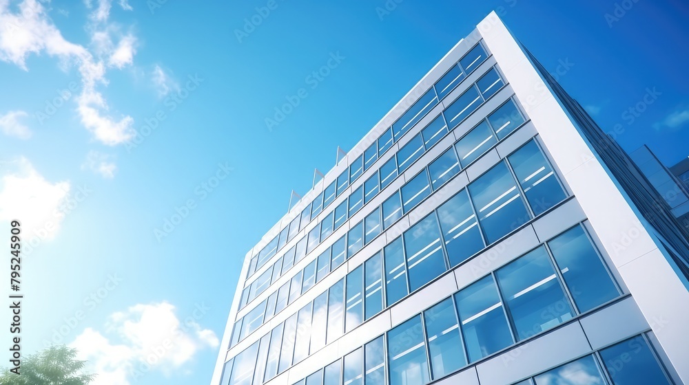 Modern building exterior low angle view with blue sky Modern building exterior low angle view with blue sky