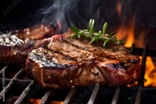 t bone steaks on barbecue grill photo