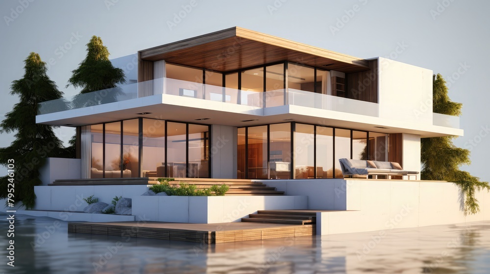 Modern house isolated on transparent background
