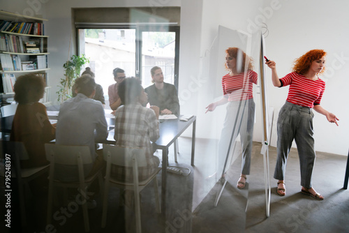Young businesswoman leading a discussion during a meeting with her colleagues.