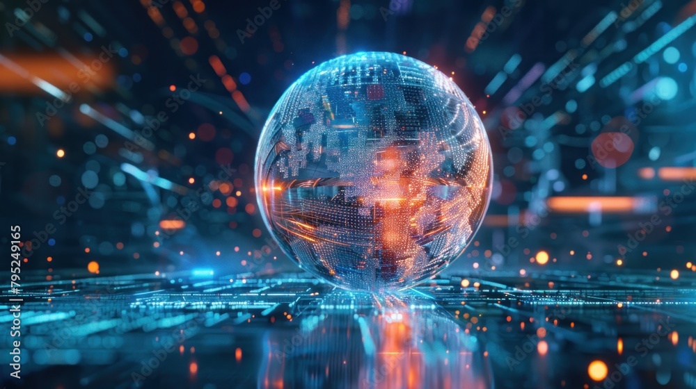 Sparkling round glass ball with tall buildings in the background. Sparkling round glass ball with tall buildings in the background.