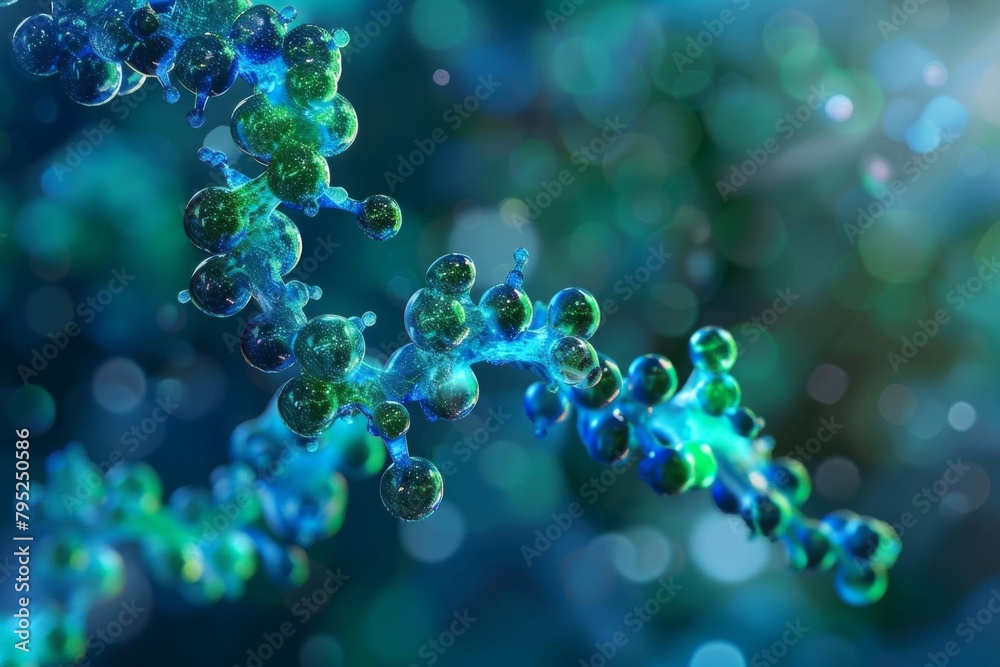 monoclonal antibody molecule in shades of blue and green 3d medical illustration