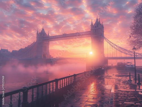 Foggy River With Bridge in the Background