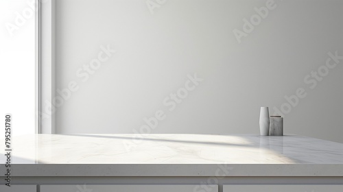 Modern kitchen made of natural, artificial stone. Marble, granite. Stone countertop. Kitchen interior. Mockup. photo