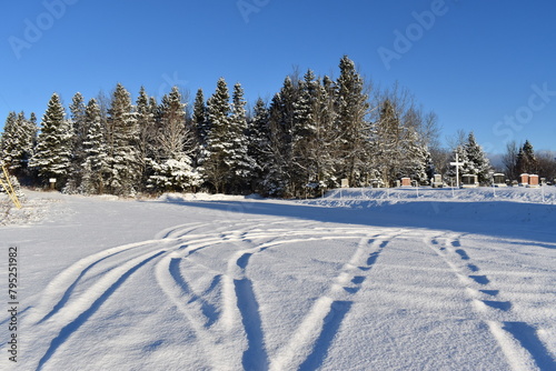 Tire tracks in the snow, Sainte-Apolline, Québec, Canada