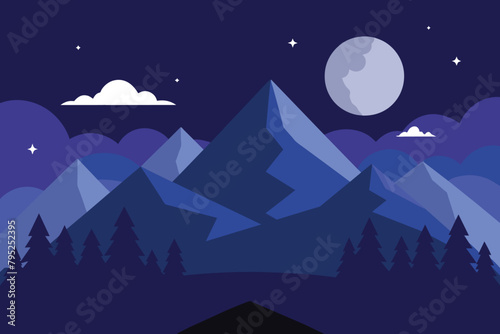 Beautiful night mountain landscape background vector illustration