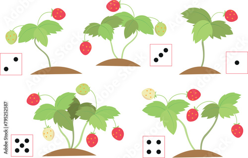 Counting from 1 to 5. Count strawberries. Children funny education poster. Vector illustration.