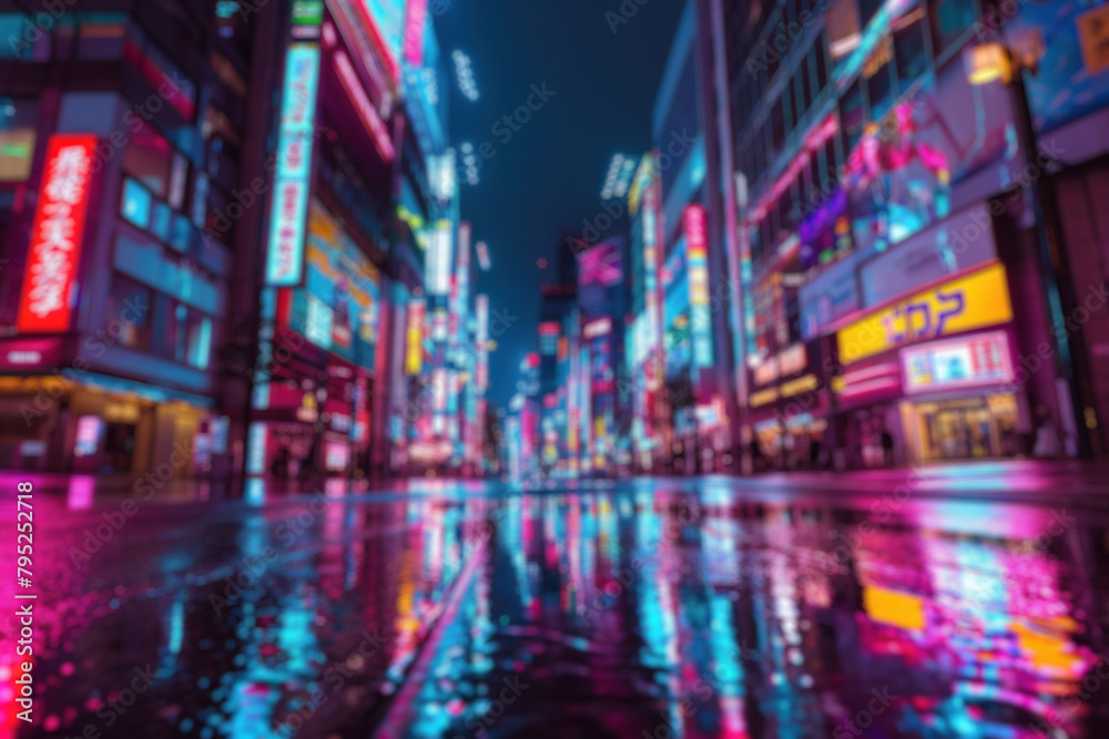 Blur colourful night street city Japan commercial area entertainment