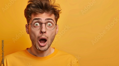 a man with glasses and a yellow shirt photo