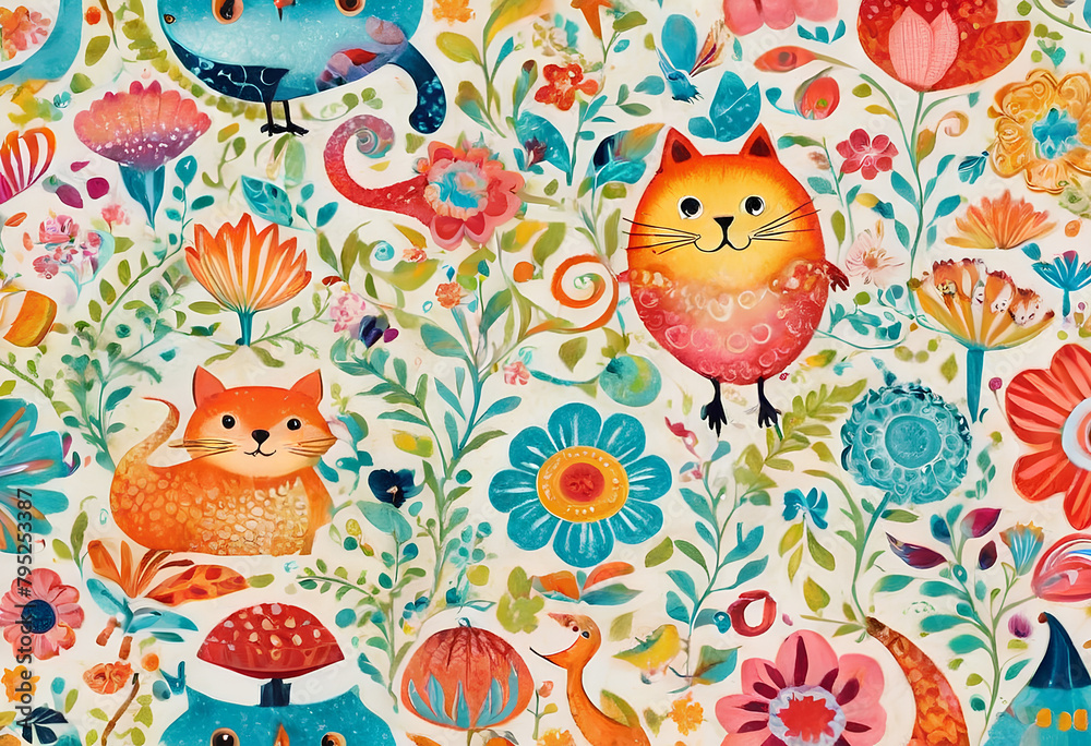 Colorful Cats And Flowers Art Print
Colorful Cats And Flowers Art Print