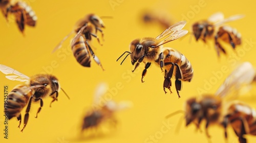 bees on yellow background 3d 