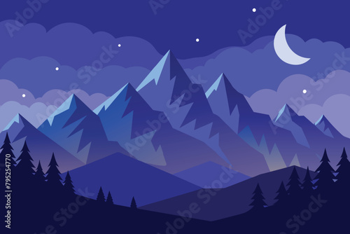 Beautiful night mountain landscape background vector illustration