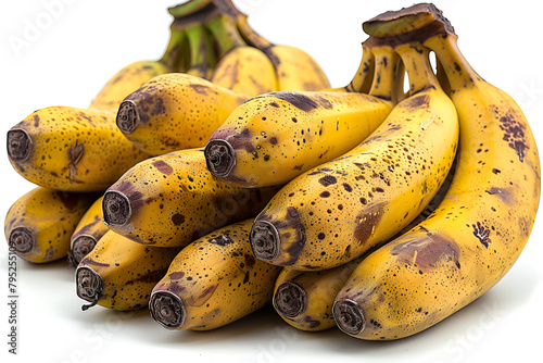Bunch of Bananas Isolated on White Background,The bananas are yellow with brown spots indicating their readiness to eat