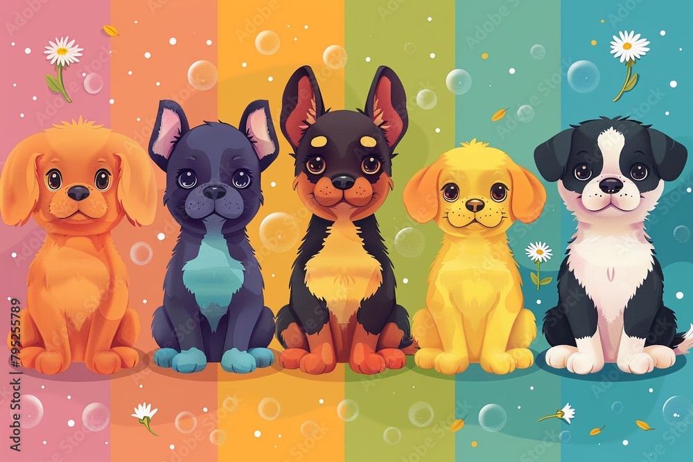 Dogs See Color Cartoon A collection of cute cartoon dogs with long ears and diverse colors ...