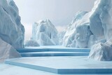 Product podium with an antarctica glacier mountain outdoors.