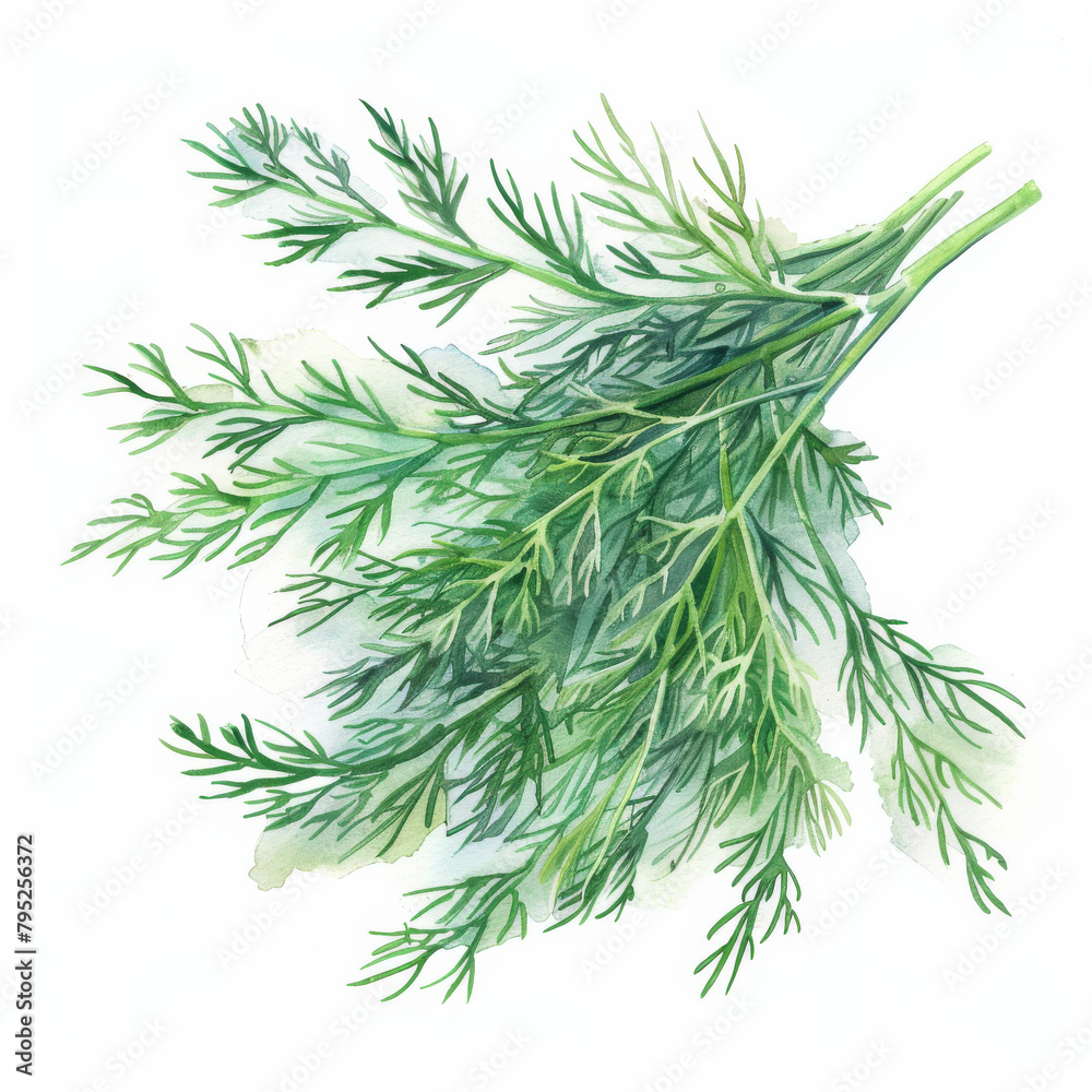 A watercolor painting of a bunch of dill.