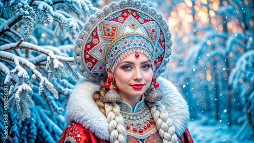 Portrait of a beautiful woman in an kokoshnik photo